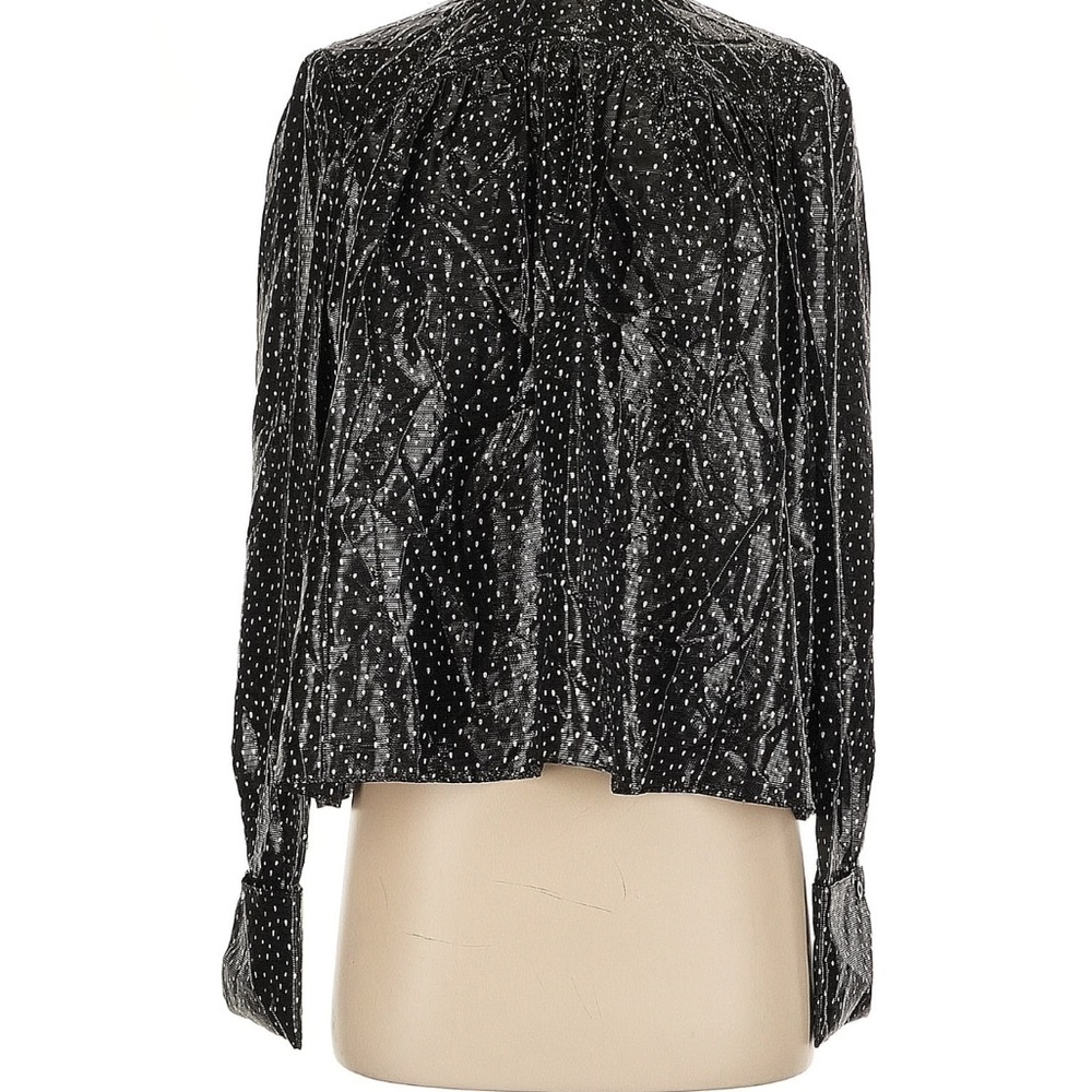 DVF Black Sheer Polka Dot Long Sleeve Blouse Size 0